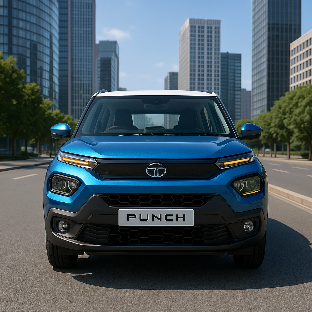 Front exterior view of Tata Punch Facelift in urban setting