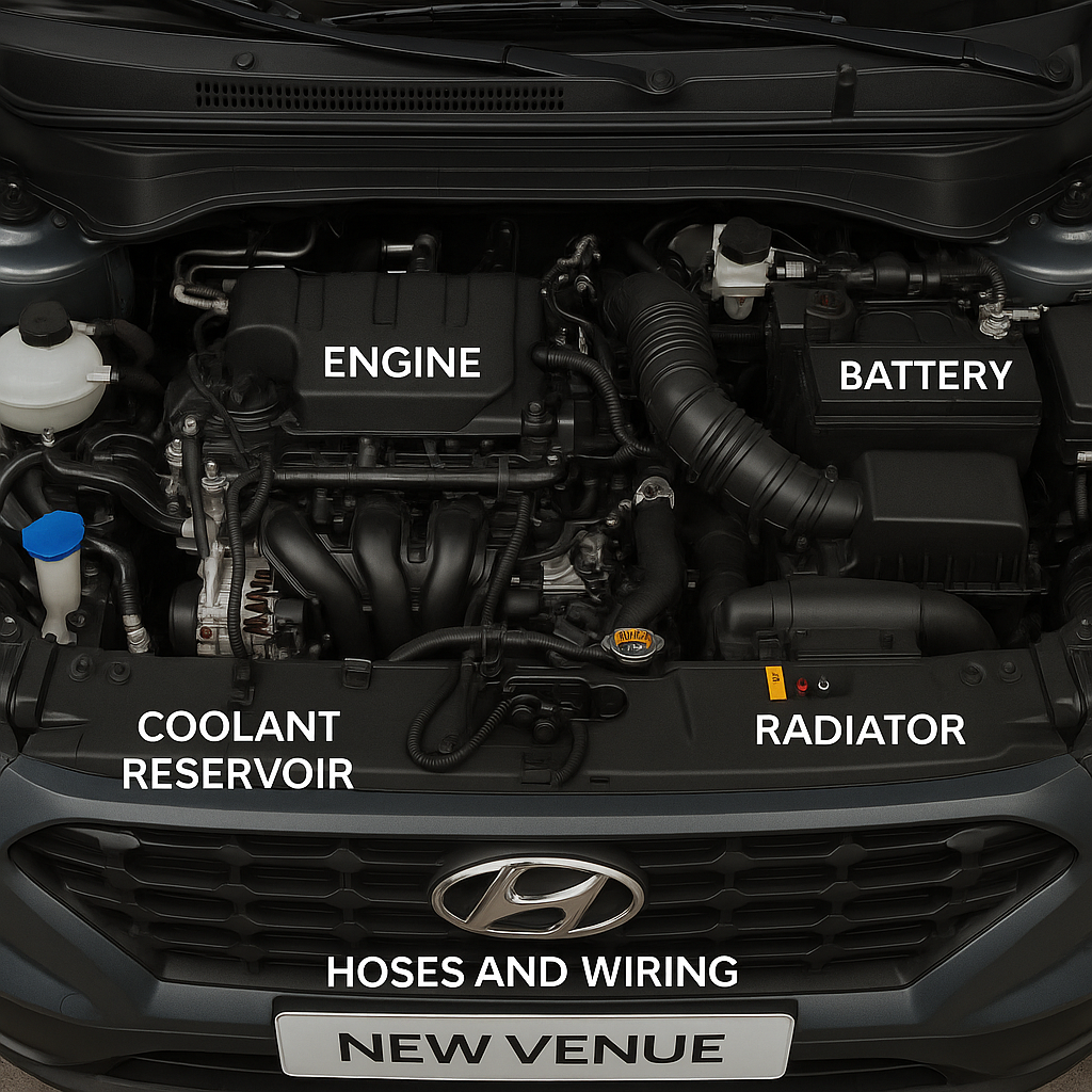 Hyundai New Venue engine bay ICE powertrain components