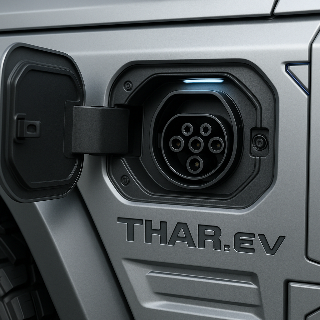 Mahindra Thar EV charging port detail close up
