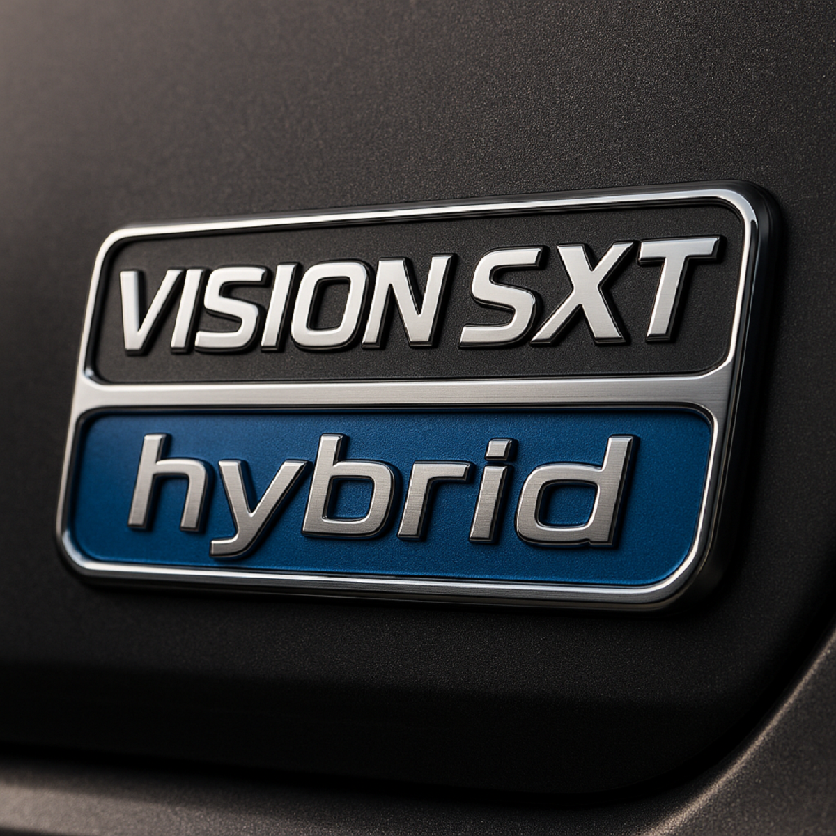 Mahindra Vision SXT hybrid badge logo detail close up