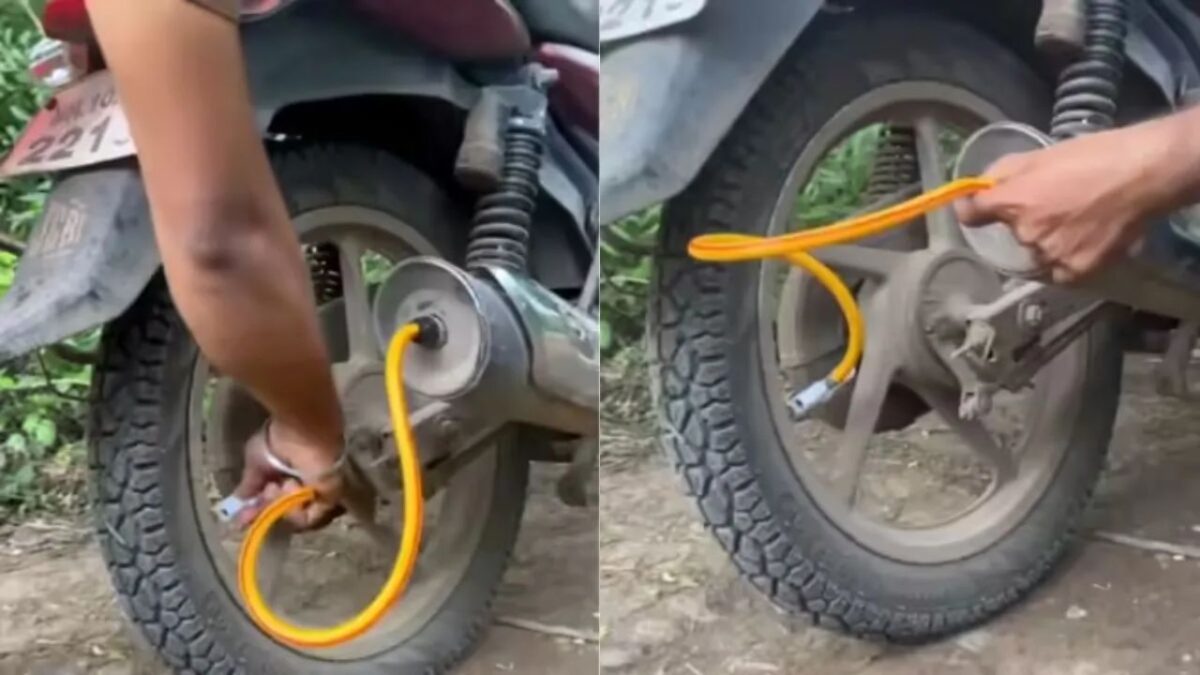 Viral Video: रास्ते में बाइक का टायर हुआ पंचर तो लड़के बैठाया ये जुगाड़, बिना पंप के भर दी हवा